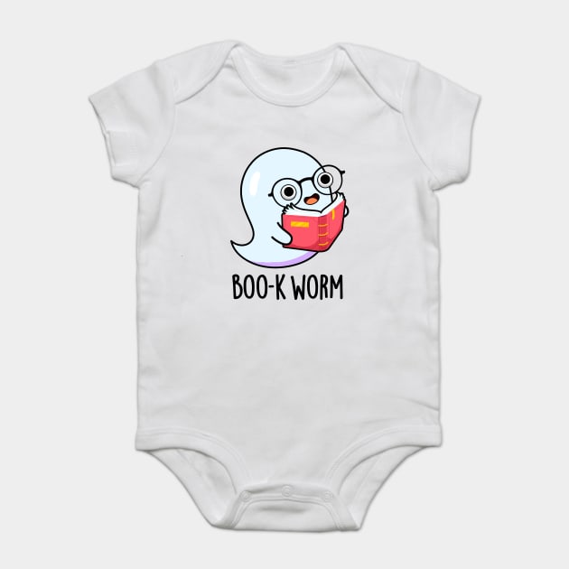 Boo-k Worm Cute Halloween Bookworm Ghost Pun Baby Bodysuit by punnybone